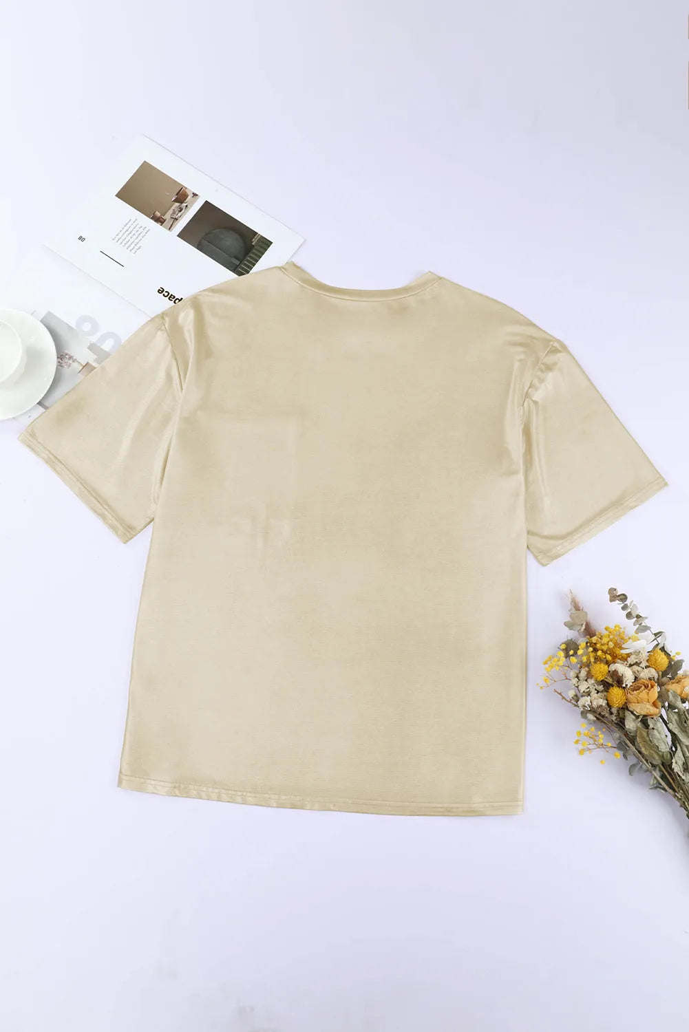 Apricot Solid Chest Pocket Loose Fit T Shirt