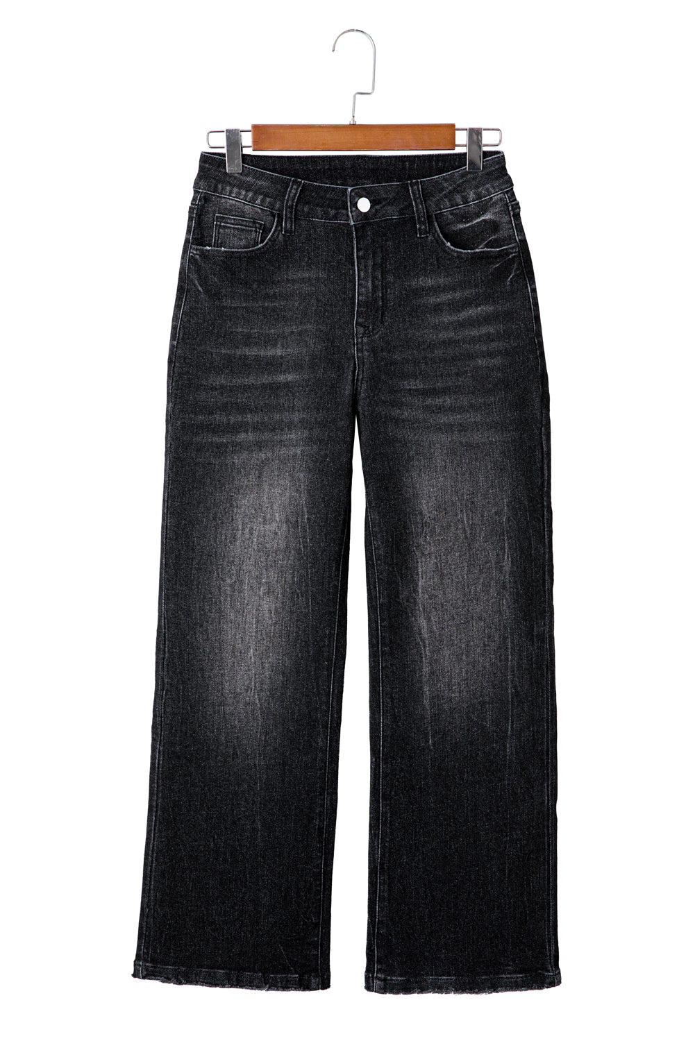 Carbon Grey Mineral Wash Raw Hem High Waist Flared Jeans