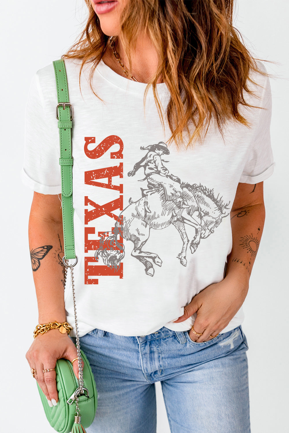 White TEXAS Printed Letter Graphic T Shirt