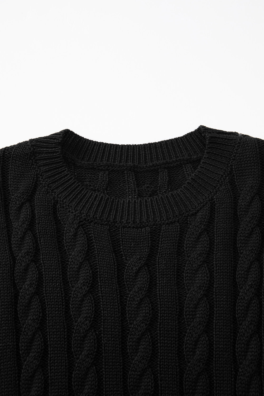 Flaxen Solid Color Cable Knit Short Sleeve Sweater