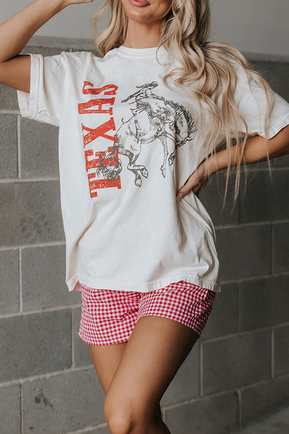 White TEXAS Printed Letter Graphic T Shirt