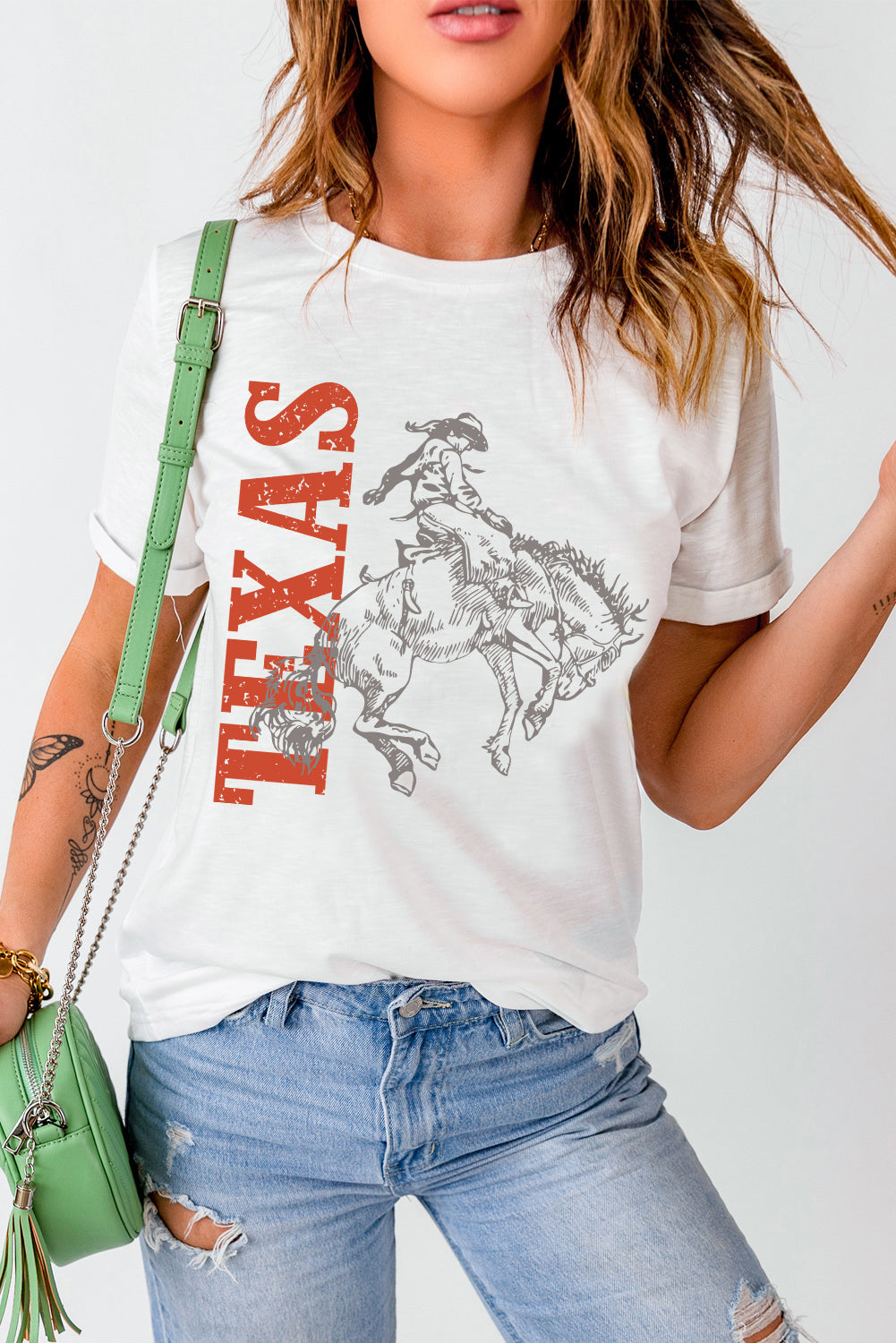 White TEXAS Printed Letter Graphic T Shirt