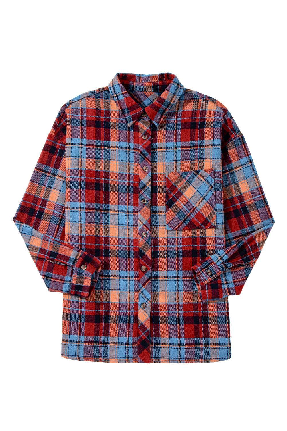 Orange Plus Size Plaid Print Buttoned Shirt