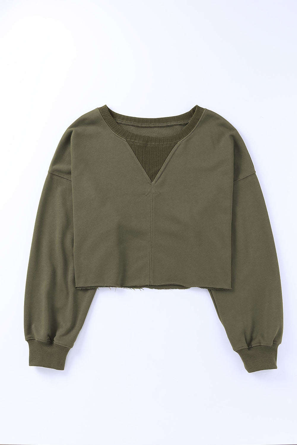 Green Casual Drop Shoulder Cropped Sweatshirt