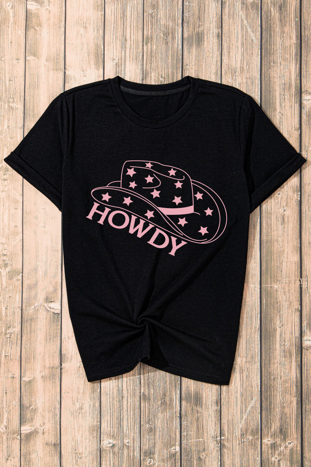 Black Hat Shape & Star HOWDY Graphic T Shirt