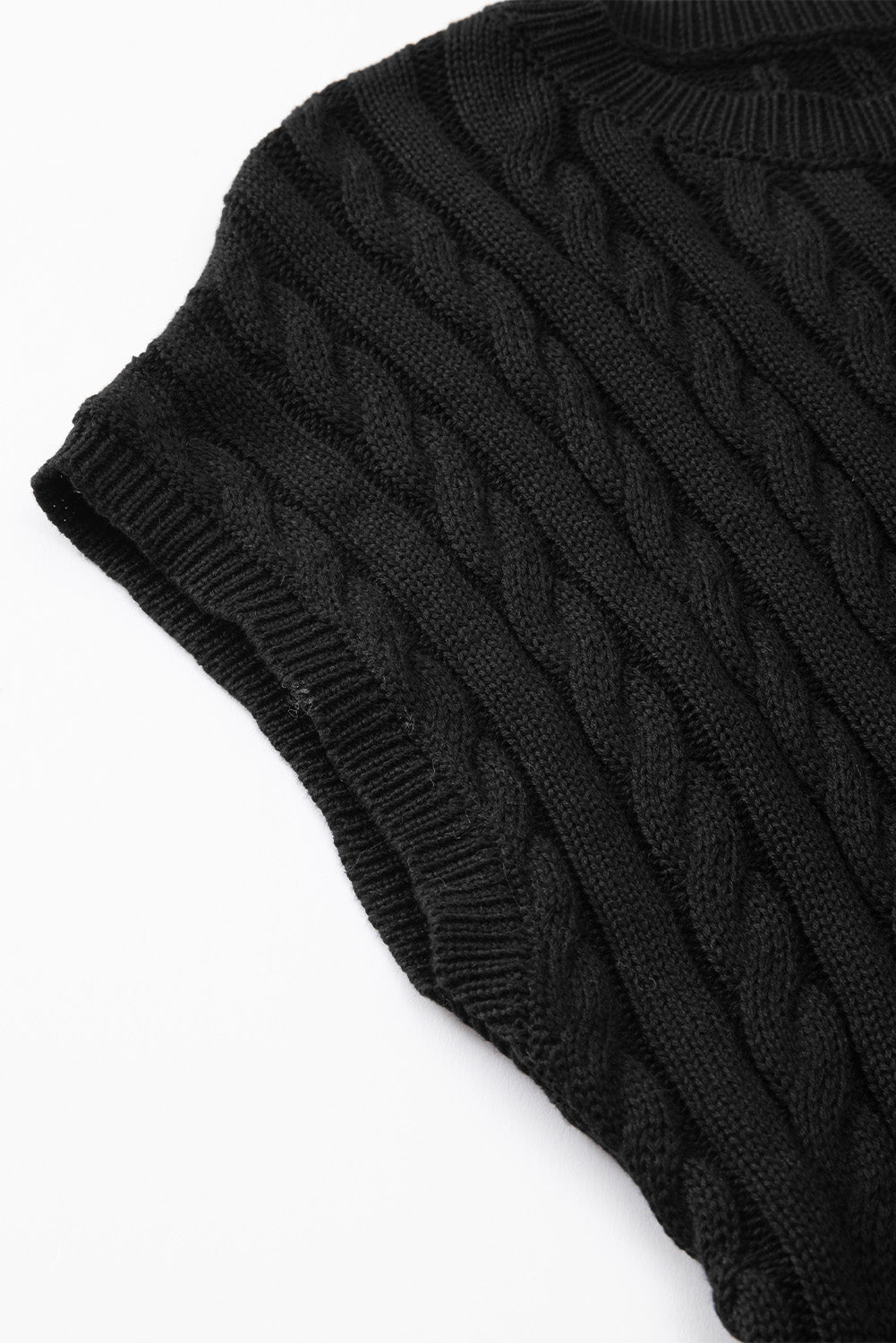 Flaxen Solid Color Cable Knit Short Sleeve Sweater