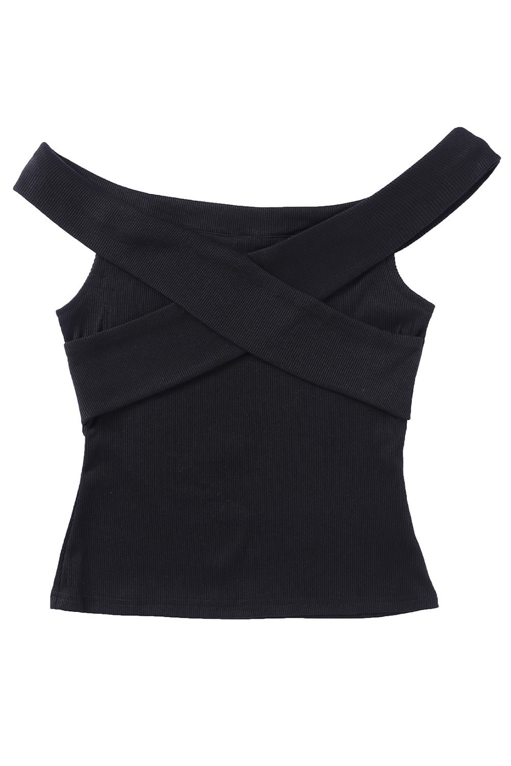 Black Slim Fit Crisscross Front Ribbed Off Shoulder Top