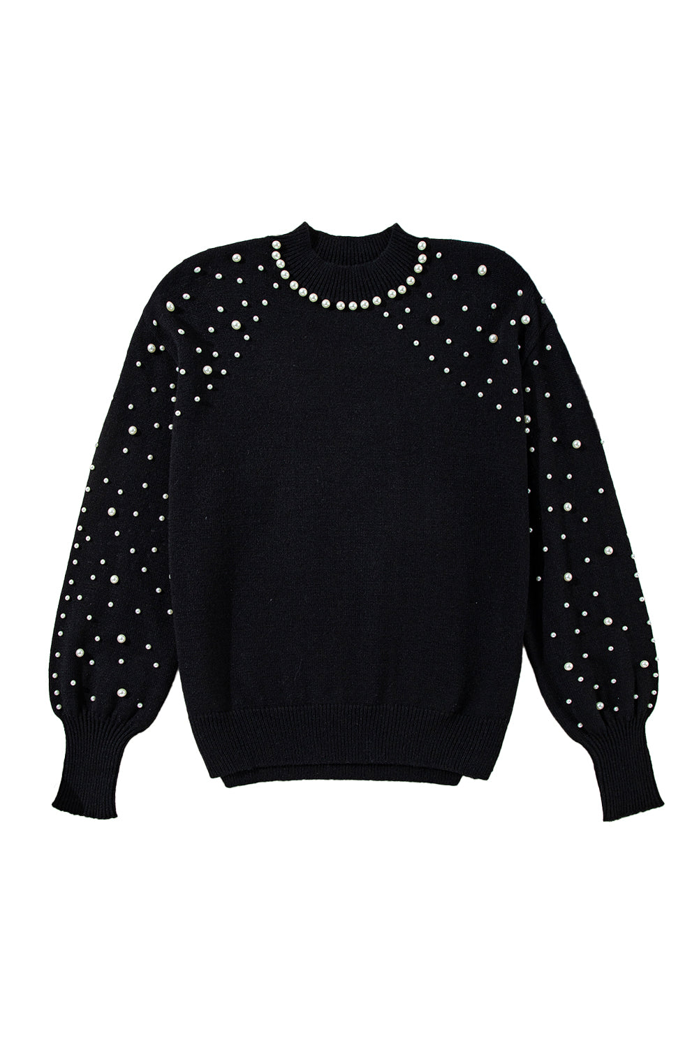 Black Pearl Beaded Bishop Sleeve Sweater