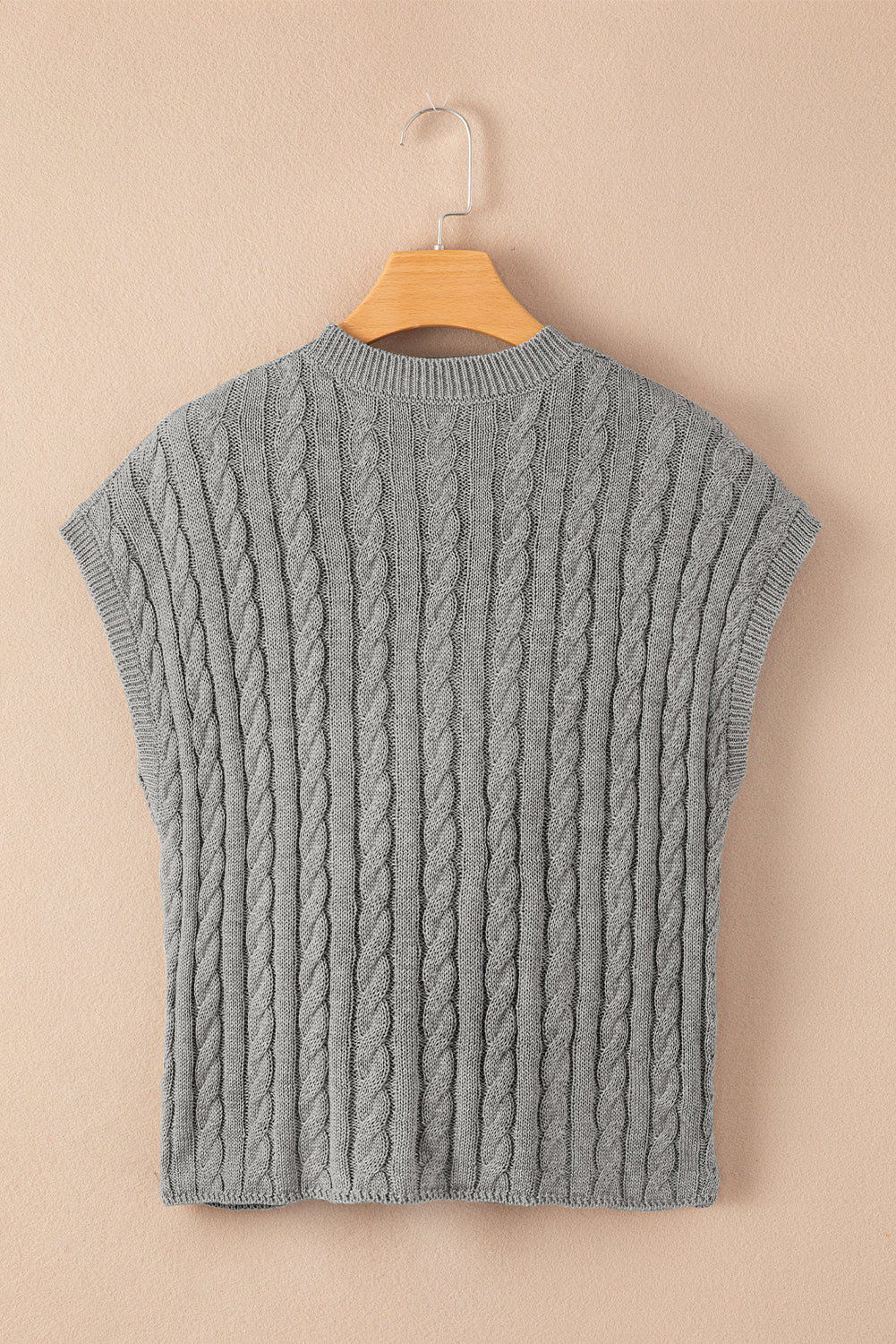 Flaxen Solid Color Cable Knit Short Sleeve Sweater