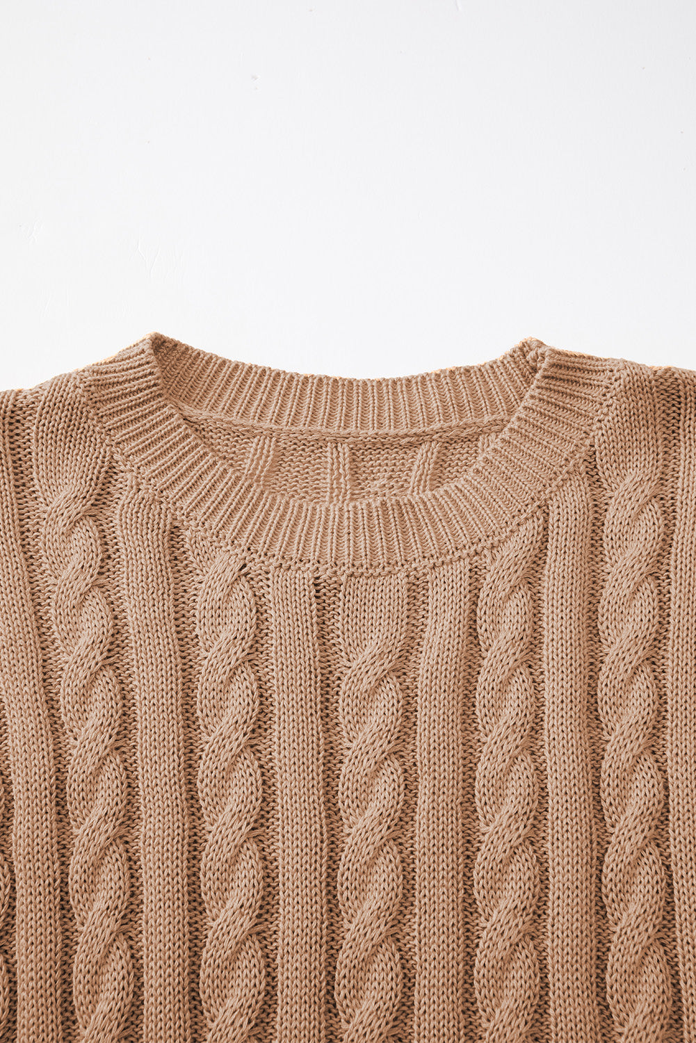 Flaxen Solid Color Cable Knit Short Sleeve Sweater