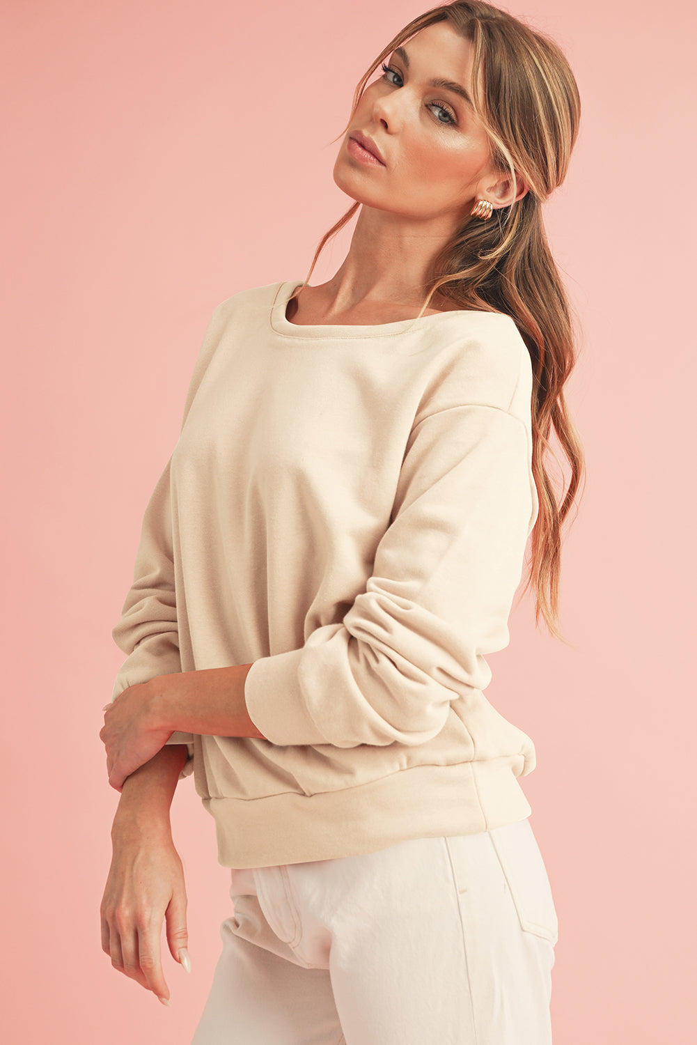 Pale Chestnut Bowknot Dewback Round Neck Sweatshirt