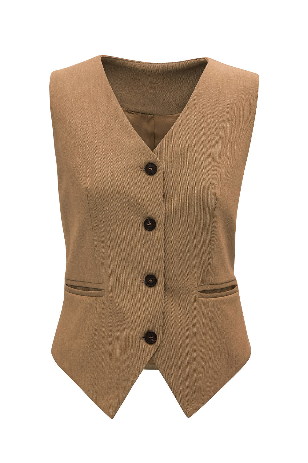 Chestnut Solid Color Button Up V Neck Suit Vest