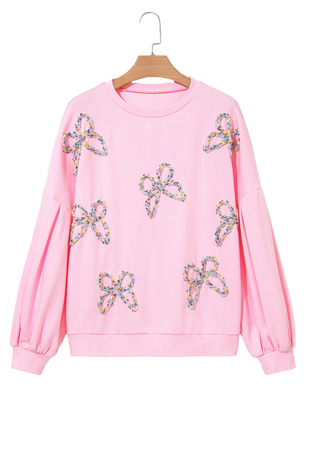 Light Pink Sweet Bow Lantern Sleeve Oversized Pullover Sweatshirt