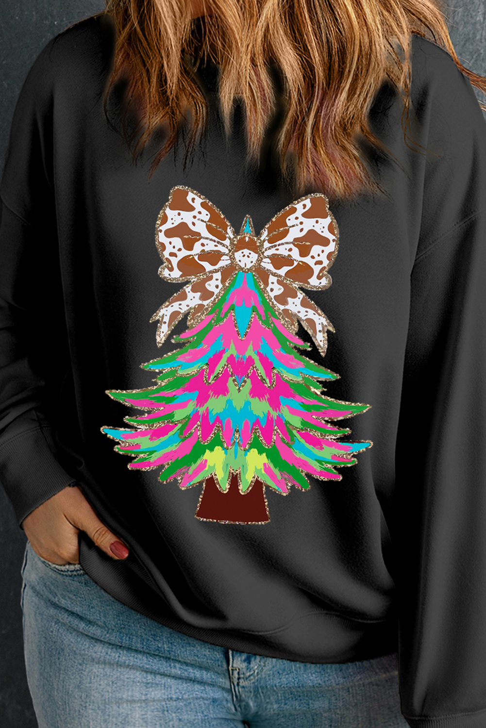 Racing Red Bow Knot Christmas Tree Graphic Plus Size Sweatshirt