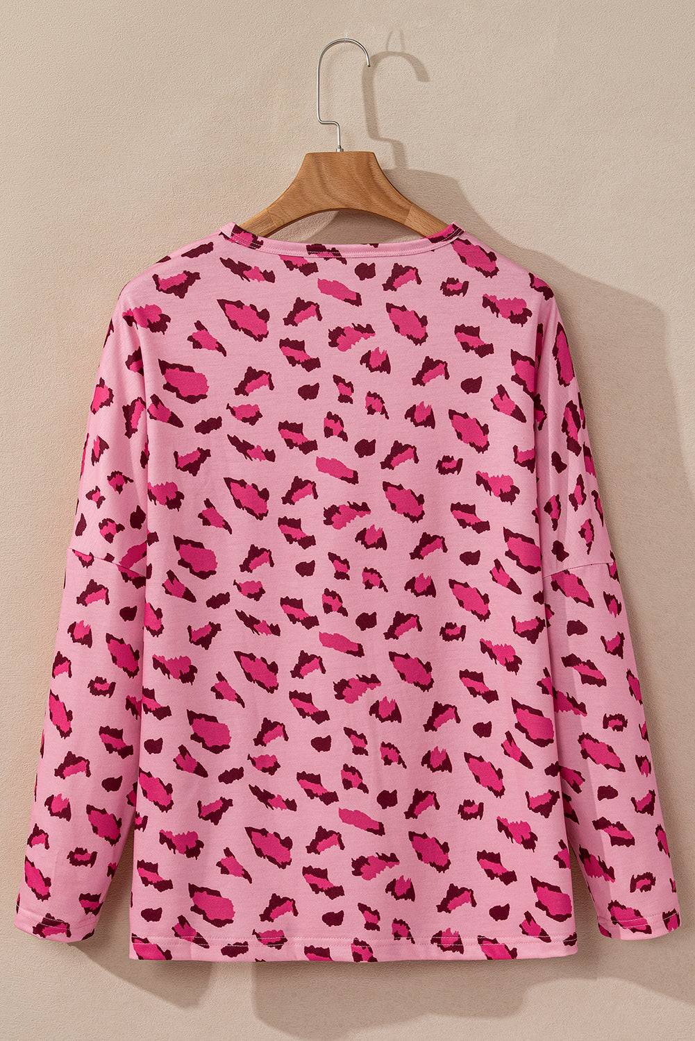 Pink Leopard Stitching Loose Long Sleeve Top