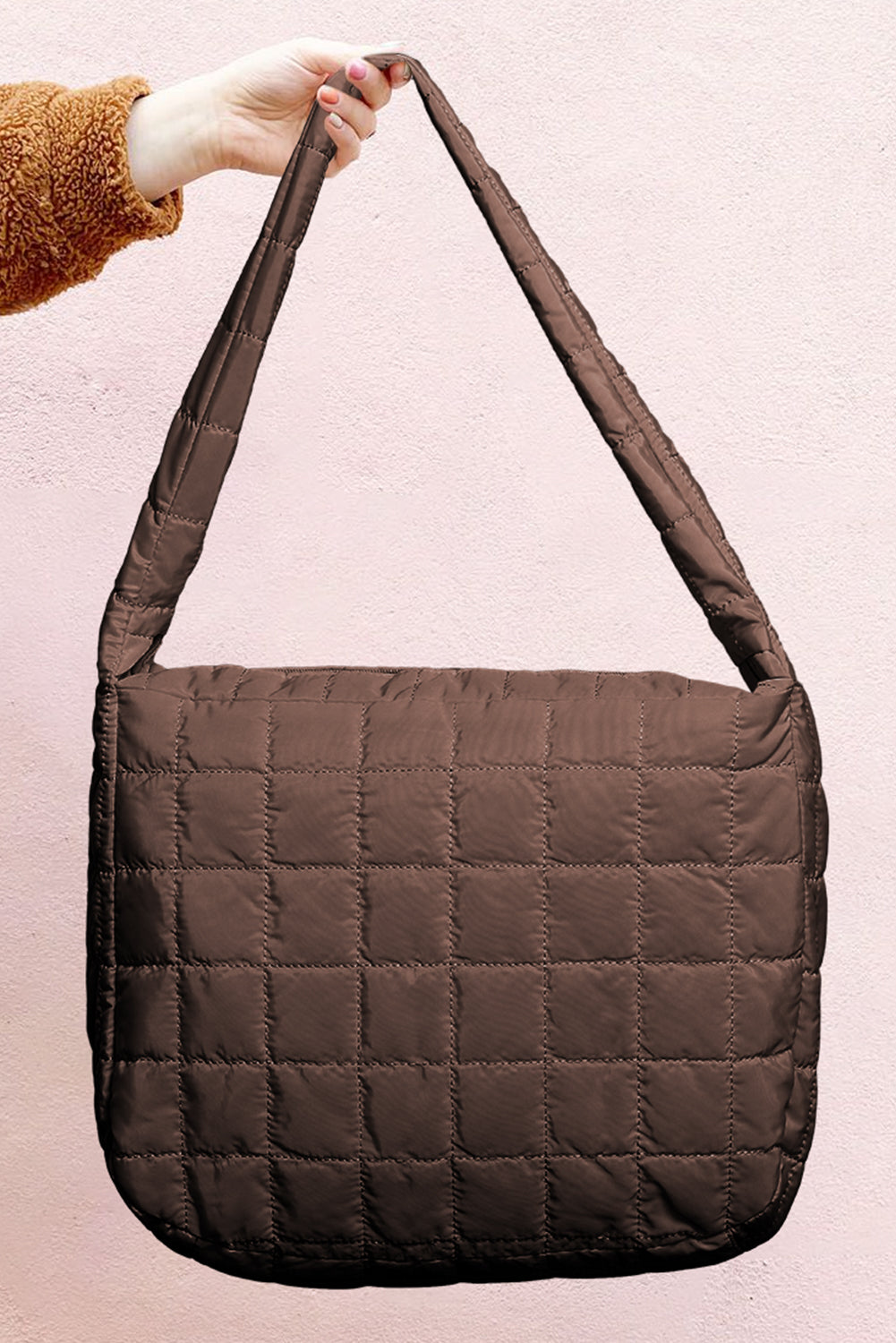 Black Quilted Zipper Large Shoulder Bag