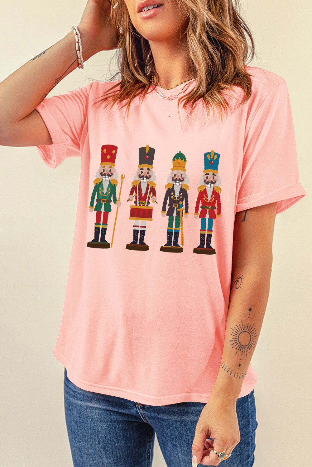 Pink Cute Nutcracker Graphic Crewneck Christmas T Shirt