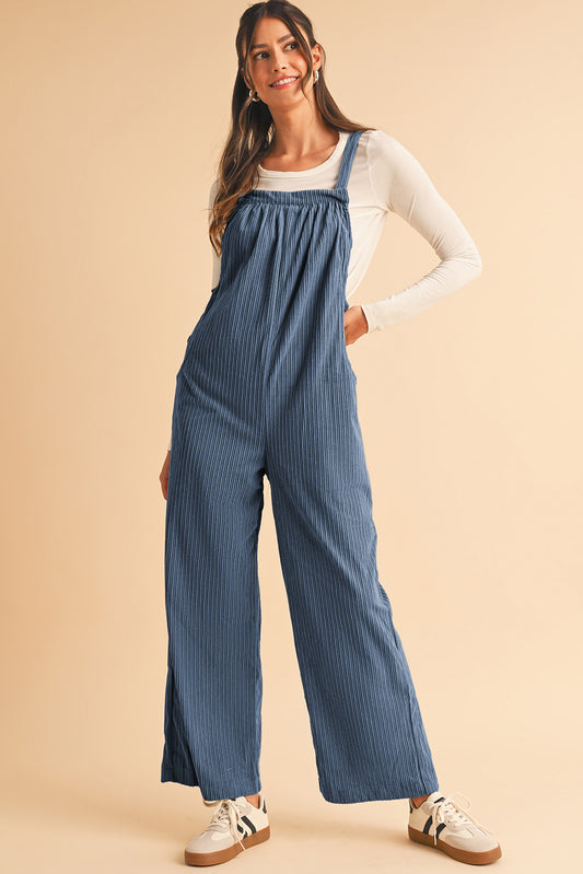 Real Teal Plain Pocketed Loose Fit Corduroy Overalls