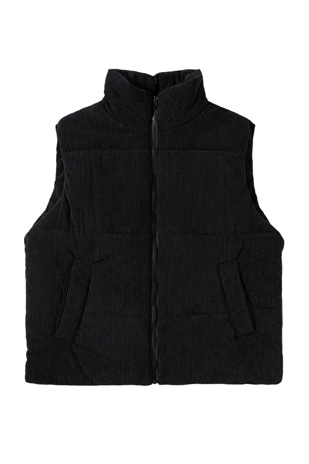 Coffee Solid Color Corduroy Puffer Vest Coat