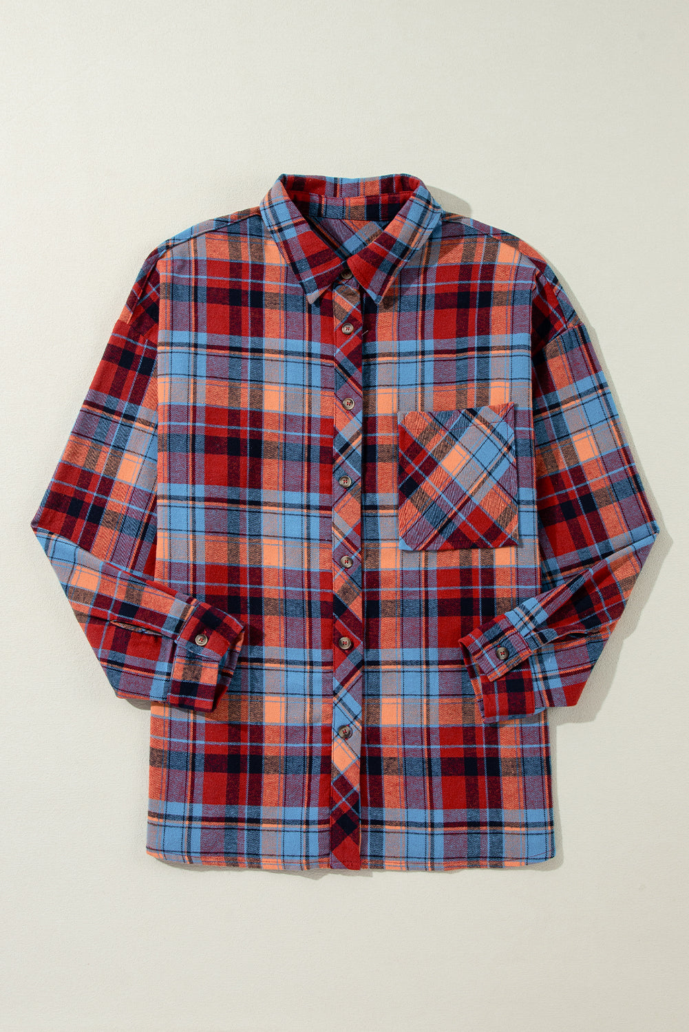 Orange Plus Size Plaid Print Buttoned Shirt