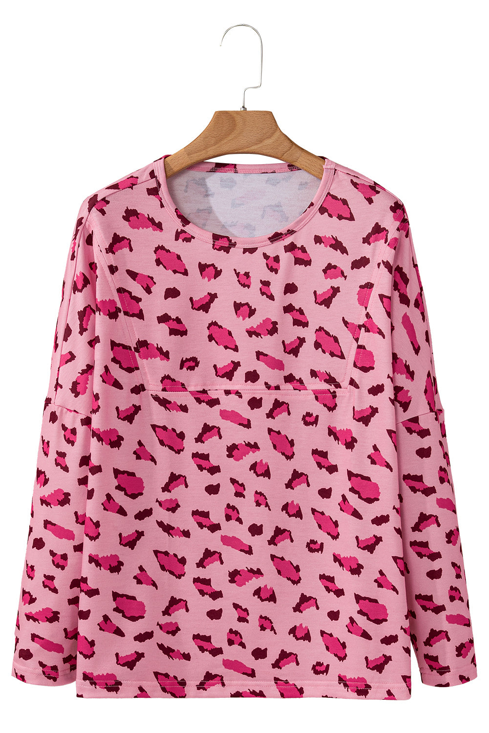 Pink Leopard Stitching Loose Long Sleeve Top