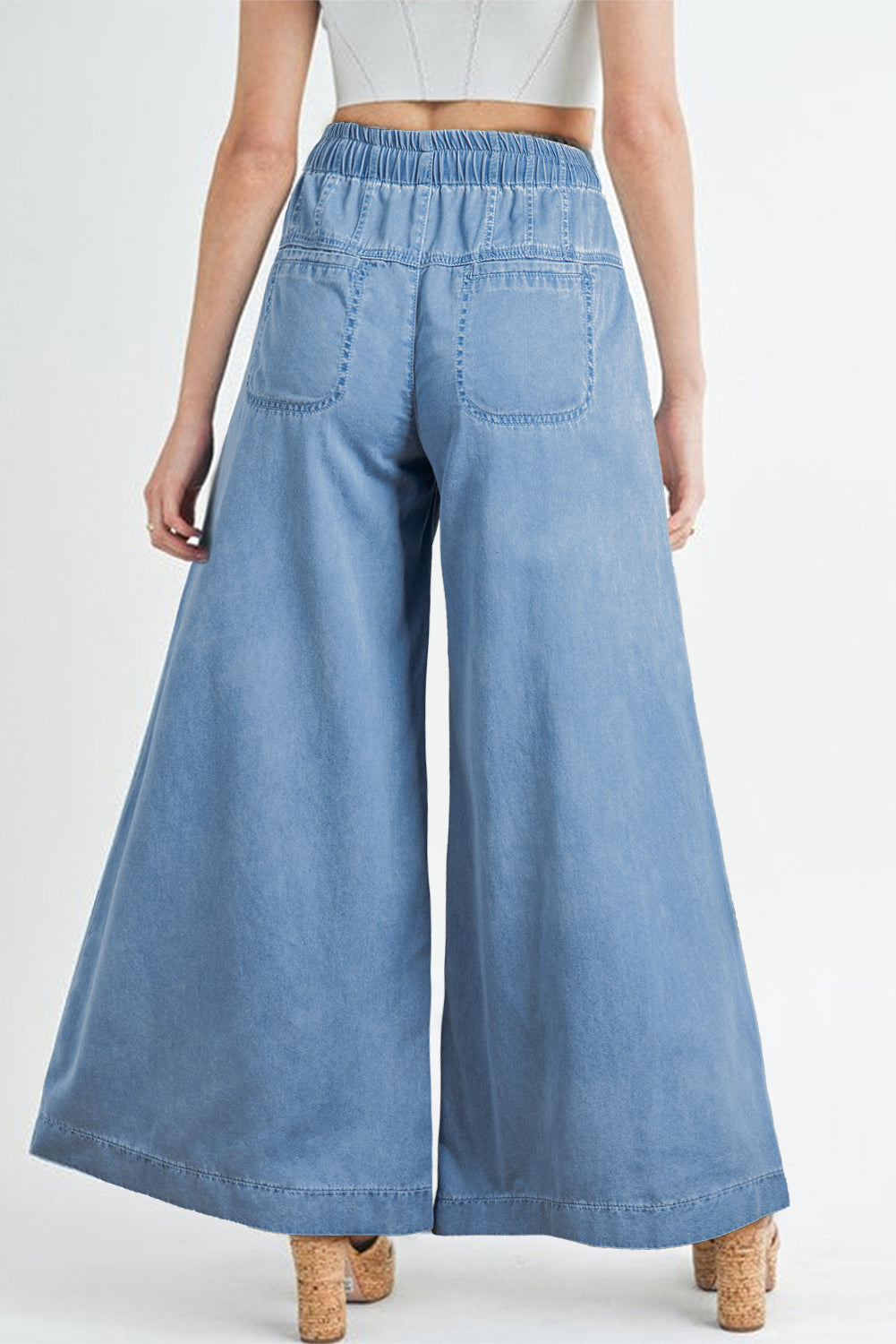 Beau Blue Mineral Wash Button High Waist Wide Leg Jeans