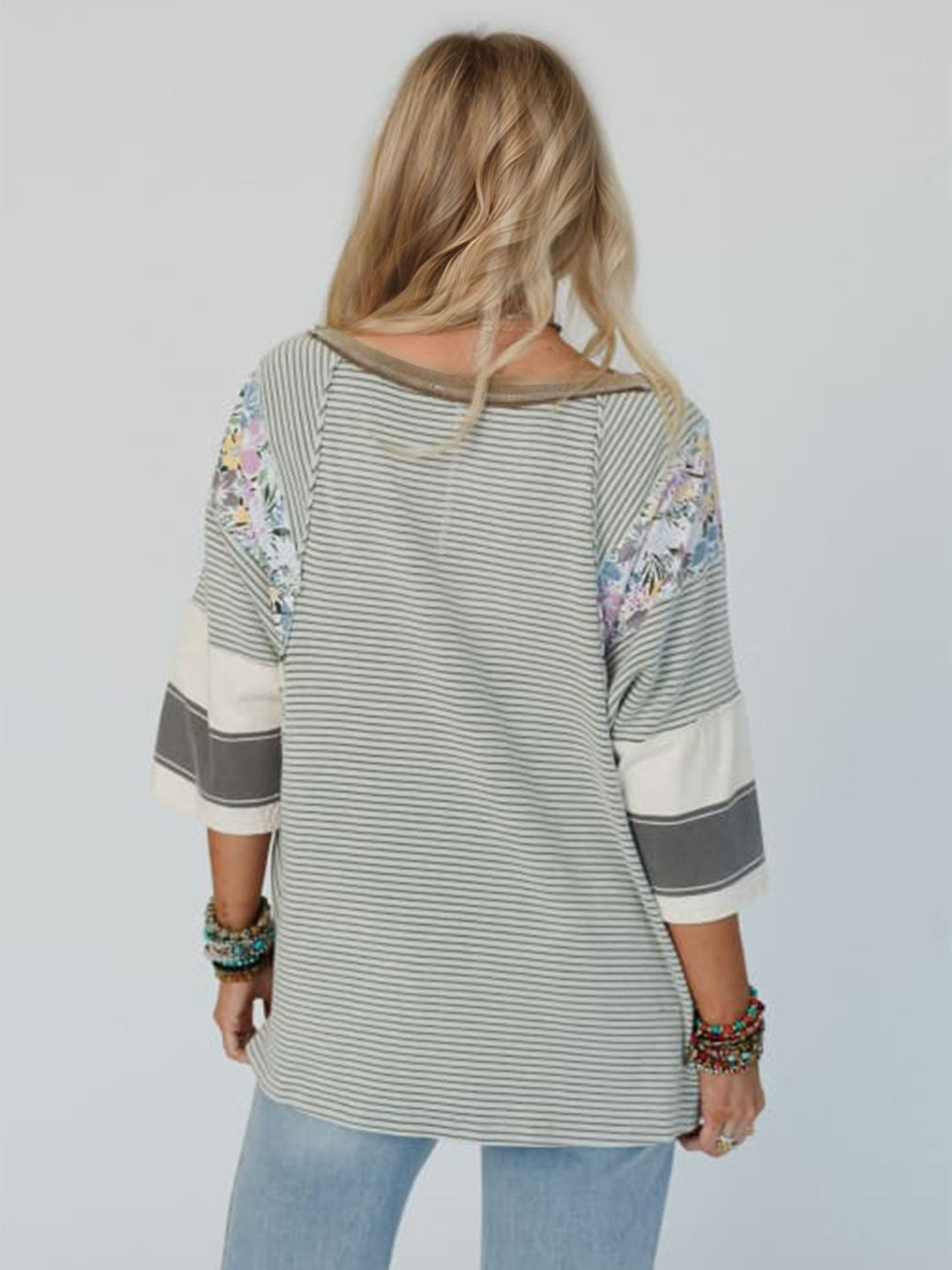 Color Block Printed Three-Quarter Sleeve Top