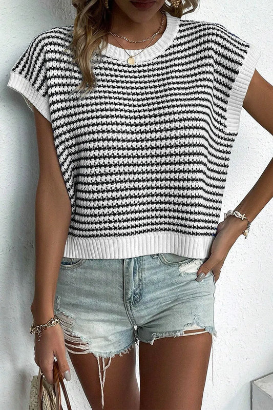 Black Stripe Contrast Trim Knit Dolman Top